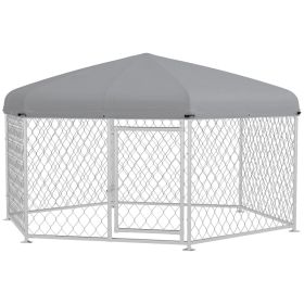6.9' x 6.1' x 4.9' Dog Kennel Outdoor for Medium and Large-Sized Dogs with Waterproof UV Resistant Roof, Silver (Option: Silver-1470x420x200 mm)