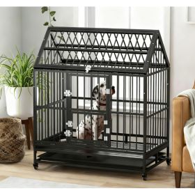 Heavy Duty Dog Crate With 4 Lockable Wheels (Option: Black)