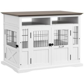 Dog Kennel Furniture Side End Table with Storage, Double Doors for Small and Medium Dogs, White (Option: White-1160x770x230 mm)