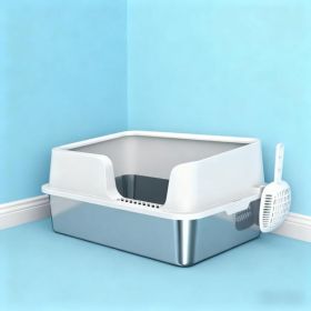 Stainless Steel Litter Box With High Side, Scoop For Big Cats (Option: Light Gray)