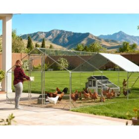 Metal Chicken Run W Waterproof & Anti-UV Cover, Feeding Door (Option: Silver)