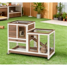 Wooden Rabbit Hutch Elevated Bunny Cage (Option: Brown White)