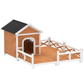 Outdoor Wooden Dog House, Dog Shelter with Large Porch, Weatherproof & Openable Roof, Elevated Base, Removable Floor (Option: Orange-860x655x365 mm)