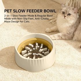 2-in-1 Dual Mode Large Plastic Cat Slow Feeder Bowl, Switchable Fast&Slow Feed (Option: White)