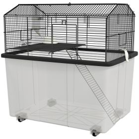 22" 2-Tier Hamster Cage with Extra-Deep 14" Base, Small Animal Cage with Ramp, Water Bottle, Food Dish, Wheels, Black (Option: Black-590x440x385 mm)