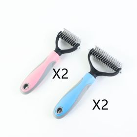 Stainless Double-sided Pet Brush Hair Removal Comb Grooming Dematting Dog Grooming Shedding Tools (Option: 2Blue2Pink-9.5x17.5cm)