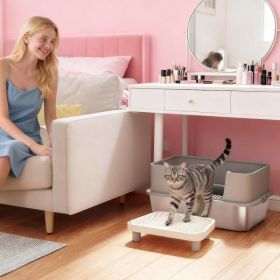 Stainless Steel Cat Litter Box With High Sides, Metal Cat Litter Box With Scoop (Option: Gray)