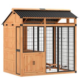 7' x 5' Extra Large Dog House, Wood Outdoor Dog Kennel with Platform, Storage Cabinet for Large Breeds, Yellow (Option: Yellow-2110x350x165 mm)