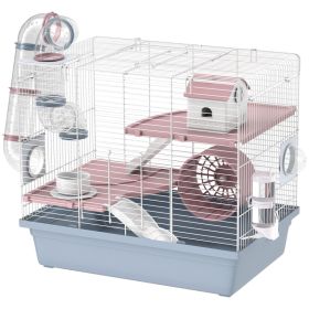 Hamster Cage, 3-Tier Small Animal Cage with Exercise Wheel, Food Bowl, Water Bottle, House, Tunnels, Ramps (Option: Blue-510x355x165 mm)