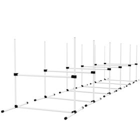 6 Piece Dog Agility Set with Adjustable Height Jump Bars, Carry Bag, Displacing Top Bar, White (Option: White-980x200x200 mm)