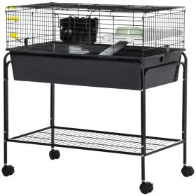 Two-Story Small Animal Cage Removable from Stand, Pet Habitat with Shelf & Wheels, 33" x 18.5" x 35", Charcoal Gray (Option: Gray-885x630x260 mm)