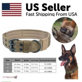Wide Tactical Heavy Duty Nylon Large Dog Collar K9 Military With Metal Buckle (Option: Brown-XL)