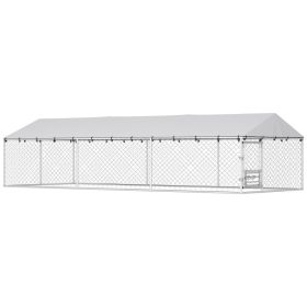 Dog Kennel Outdoor Dog Run Waterproof UV-Resist Cover Lockable Door Adjustable Bowls 20 x 7.5 x 5ft (Option: Silver-1860x415x175 mm)