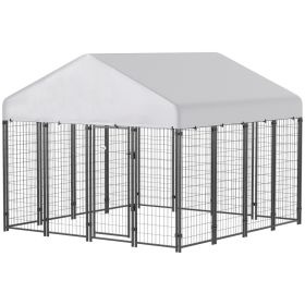 Outdoor Dog Kennel with Roof, 8' x 8' x 6' Heavy Duty Welded Wire Dog Playpen Enclosure with Escape-proof Lock (Option: Silver-1240x630x370 mm)