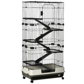 32"L 6-Level Small Animal Cage Rabbit Hutch with Universal Lockable Wheels, Slide-out Tray for Bunny, Chinchillas, Ferret, Black (Option: Black-870x600x410 mm)